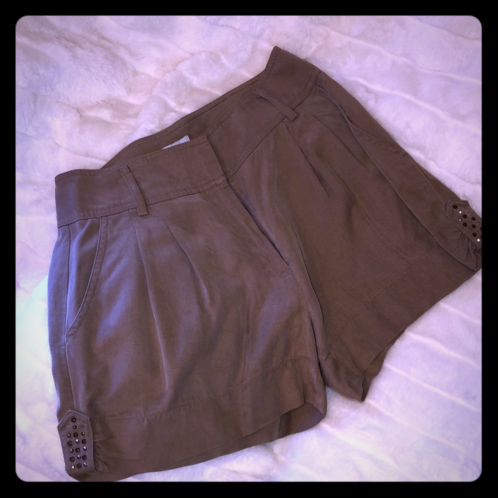 Cache brown pleated embellished shorts